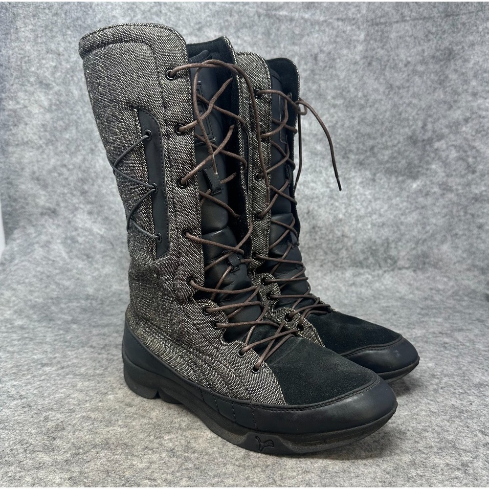 Vtg Puma High Boots Tweed Y2K Womens Sz 8 Quilted Lace Up Grunge Punk Suede Emo